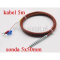 Czujnik temperatury PT 100; sonda 5x50mm; pomiar do 250°C; kabel silkonowy 5 m