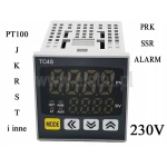 Elektroniczny regulator temperatury; SSR; przekaźnik; alarm; zakres: do 1200C; 230V; wejście PT100; J; K; T; inne