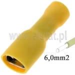 Konektor płaski, żeński, cynowany mosiądz, 6,3mm, kabel 4- 6mm2, długa końcówka kabla, żółta
