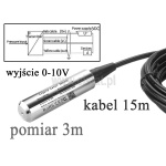 Hydrostatyczny czujnik poziomu cieczy; kabel 15m; pomiar do 3m; wyjście napięciowe; 0-10V