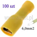  Konektor płaski, żeński, cynowany mosiądz, 6,3mm, kabel 4- 6mm2, długa końcówka kabla, żółta; opakowanie 100szt