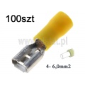  Konektor płaski, żeński, cynowany mosiądz, 6,3mm, kabel 4- 6mm2, krótka końcówka kabla, żółta, częściowo izolowane