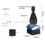 Manipulator 4 pozycyjny; 4x NO; bez blokady; joystick chwilowy z osłoną gumową rączki