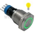 Przycisk sterujący wandaloodporny; chwilowy; metal; NO-NC; płaski, podświetlenie LED; 12V DC; zielone