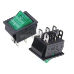 Przełącznik kołyskowy; zielony; podświetlany; 230V; 16A; ON-OFF; 6-pinów 