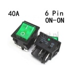 Przełącznik kołyskowy; zielony; podświetlany; 230V; 40A; ON-ON; 6-pinów