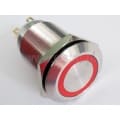 Przełącznik stabilny; wandaloodporny; podświetlany; czerwony ring; LED 12V; otwór 19mm; 2A; 250V AC; 1 tor przełącznyl 35,8mm