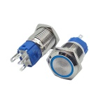 Przełącznik wandaloodporny; stabilny; metal; 1NO; 1NC; fi 16mm;  LED niebieski 12V