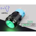 Przycisk bistabilny; plastikowy; zielony LED 9-24V