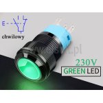 Przycisk chwilowy; plastikowy; zielony LED 230V