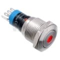 Przycisk sterujący wandaloodporny; stabilny; metalowy; podświetlanie LED 12V; czerwone; NO/ NC; płaskie czoło; średnica montażu 16mm