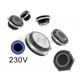 Przycisk wandaloodporny; krótki;  niebieski LED 230V; NO; płaskie czoło; 19mm; monostabilny; czarny