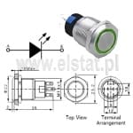 Przyciski chwilowy, podświetlenie niebieskie RING. otwór 19mm