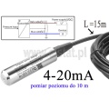 Sonda hydrostatyczna do wody; wyjście prądowe 4-20 mA; pomiar poziomu do 10m; kabel 15m