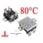 Termostat bimatalowy; 80°C; NC; podwójny styk; z resetem; płaskie prostokątne czoło; pionowe wyprowadzenia