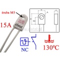 Termostat bimetaliczny z otworem; 130°C; 15A/250V; NC; bezpiecznik z samoresetowaniem