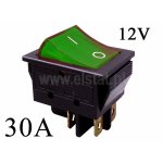 Włącznik kołyskowy;  zielony; podświetlenie 12V; 30A; OFF-ON; 4-piny