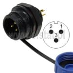 Złącze przemysłowe okrągłe, SP1312/P3,  WEIPU, męskie, 3pin
skręcane, na panel, gwint zewnętrzny IP68, 250V, 8A, pasuje do SP1310
